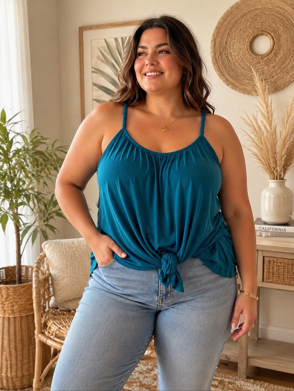 NWT Rope Strap Tank Top Turquoise Old Navy Flowy Summer Beachy Nantucket Coastal